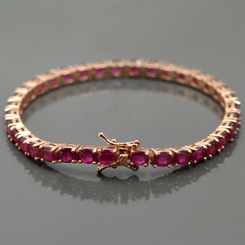 14K Rose Gold Plating Natural Ruby Gemstone 925 Sterling Silver Tennis Bracelet - Picture 7 of 8