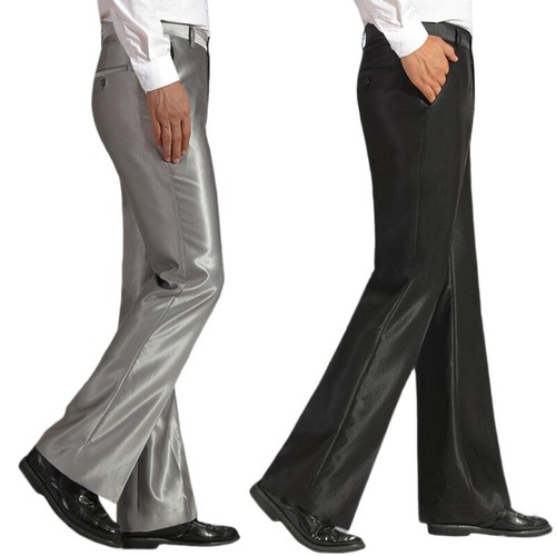 Men Flared Shiny Suit Pants Bell Bottom 