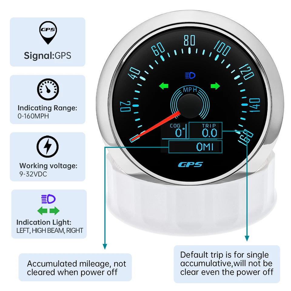 6 Gauge Set 85mm GPS Speedometer 160MPH Tachometer 0-8000RPM for Boat Car Truck  - Image 3 of 4