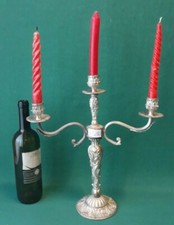ANTICO CANDELABRO CANDELIERE VINTAGE OTTONE ARGENTATO 3 FUOCHI LUCI VECCHIO. *21