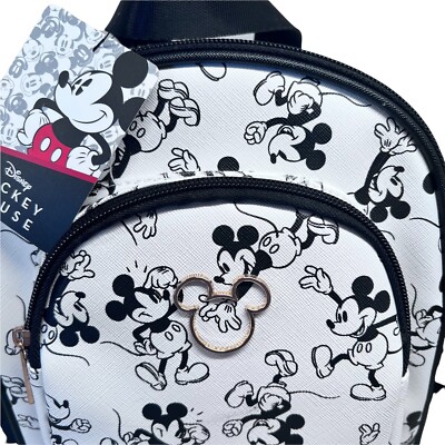 Disney Black & White Mickey Face Backpack. Front Pocket. Faux Leather FAUX LEATHER BAG DISNEY MICKEY MOUSE DISNEY BACKPACK RED  main image 4