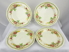 ⭐ Vintage Woods Burslem Field Rose Cake Dessert Plates x4 Wood & Sons c1931