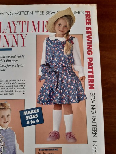 FAMILY CIRCLE #2 GIRL'S PINAFORE JUMPER SASH APPLIQUE PLEATS BUTTONS 4-6 UNCUT - Picture 2 of 2