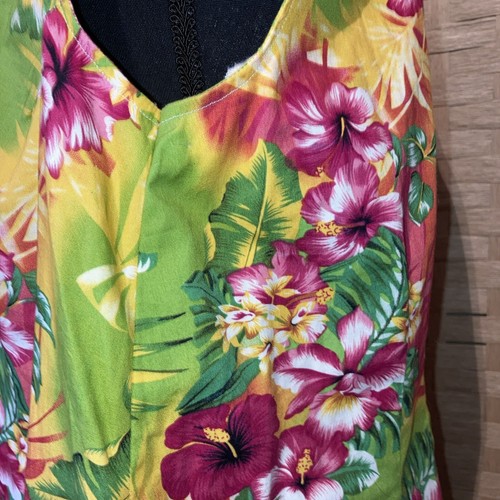 Mama Hawaiian Floral Yellow White Palms Red Hibiscus And Pink Tie Dress Med - Picture 11 of 14