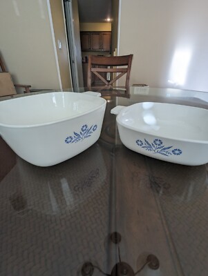 Super Rare Vintage 1950s CORNING WARE Blue Cornflower Dish Set 2 Pieces w/ 1 Lid