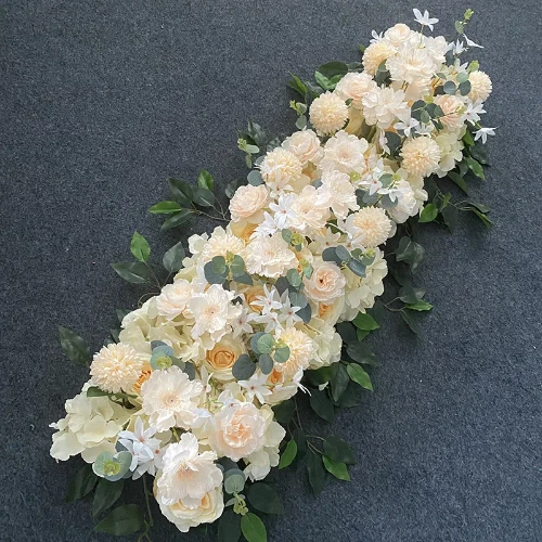 Fila de flores artificiais para casamento decoração para casa cena estrada de flores artificiais - Imagem 2 de 4