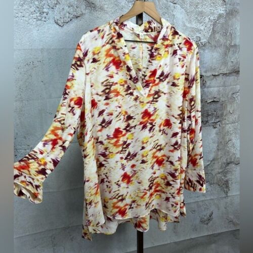 NWT TERRA & SKY tunic top size 4X abstract artsy fall autumn v-neck blouse shirt