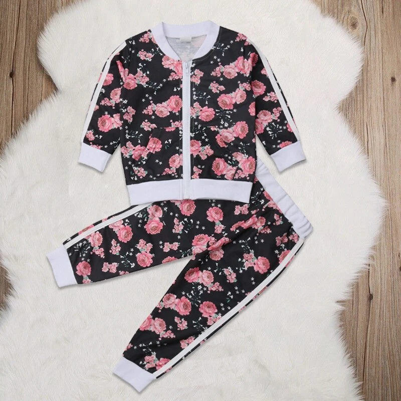Conjunto de ropa de manga larga para niñas pequeñas sudadera + pantalones ropa chándal conjunto Foto 3 de 4