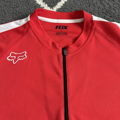 Fox Racing Cycling Jersey Adult Large Red White Short Sleeve 1/4