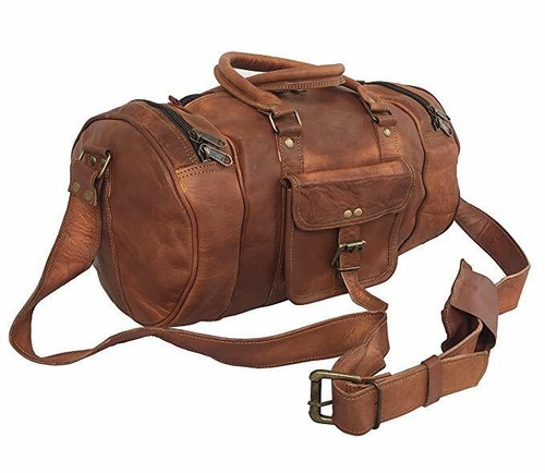 16" Leather Genuine Travel Bag Duffle Gym Men Vintage Luggage Air Bag Weekend - Picture 2 of 4