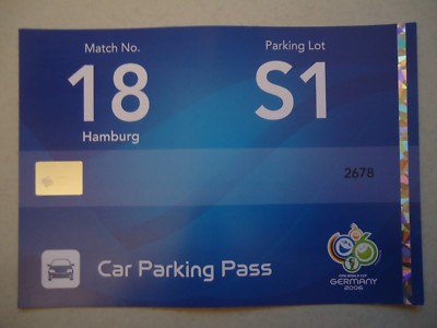 TICKET Car Parking Pass FIFA WC 2006 Ecuador - Costa Rica Match 18 Hamburg
