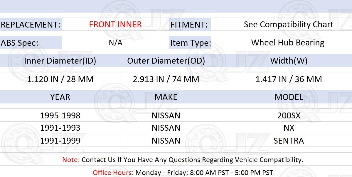 [FRONT-INNER(Qty.2)] New 514002 Wheel Hub Bearing for 1995-1998 Nissan ...