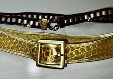 2 Lot Vintage 1960  s Belt PLASTIC Women  s Belt Gold Burgundy/Silver Brass Clasp
