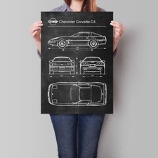 Chevrolet Corvette C4 Car Poster Retro Patent Blueprint Art Print