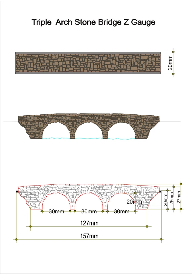 STONE BRIDGE Z GAUGE Z SCALE 1:220 MODEL TRIPLE ARCH LASER ENGRAVED - Image 2 of 4