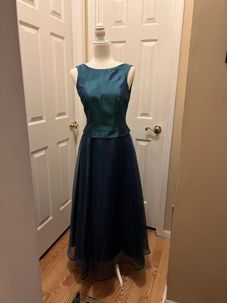 JS Collections Womens Bateau Neckline Sleeveless Teal Formal Gown Dress Size 4