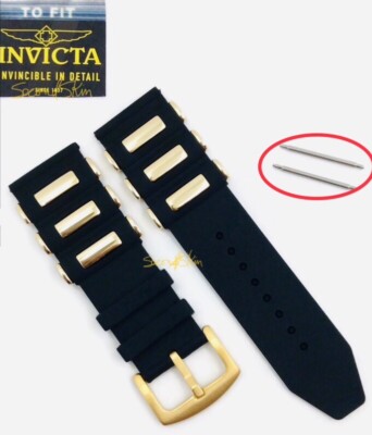26mm Black Silicone Watch Band Strap Fits INVICTA Pro Diver Gold Buckle +2PINS