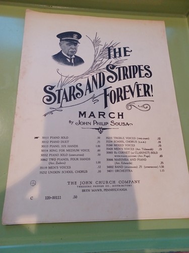 THE STARS AND STRIPES FOREVER MARCH 1897 SHEET MUSIC John Philip Sousa Piano