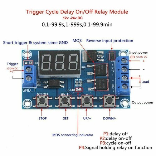 3 x Electronic Delay Timer Relay 6V 12V 24V DC 15A Switch Seconds Minutes & Hour - Picture 4 of 9