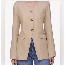 New Bagatelle Collection Women  s Beige Linen Blend Blazer M Classic Preppy NWT