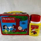 Vintage 1970’s Peanuts Snoopy Metal Lunch Box & Thermos Set