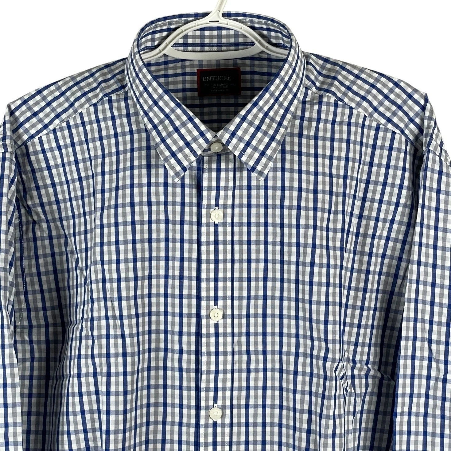 UNTUCKit Almaden Button Up Shirt Mens 2XL Regular Blue Plaid Cotton Long Sleeve