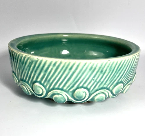Vintage McCoy Turquoise Wave Knob Swirl Bowl/Bulb Pottery Planter ( 7"x2.5" )