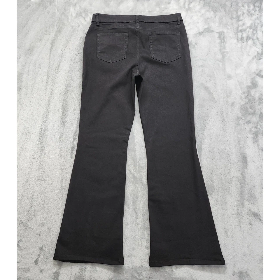 D&Co. Denim & Company Jeans Womens 14 Black High Rise Flare Leg Faux Zip Pull On - Image 2 of 4