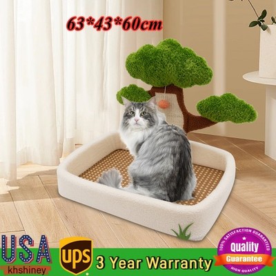 23.6'' Green Tree Cat Bed Cat Cozy Condo with Scratching Post Padded Bed