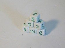 Lot of 6 Educational Money Dollar Cents Dice White Green 50c 25c 10c 5c 1c