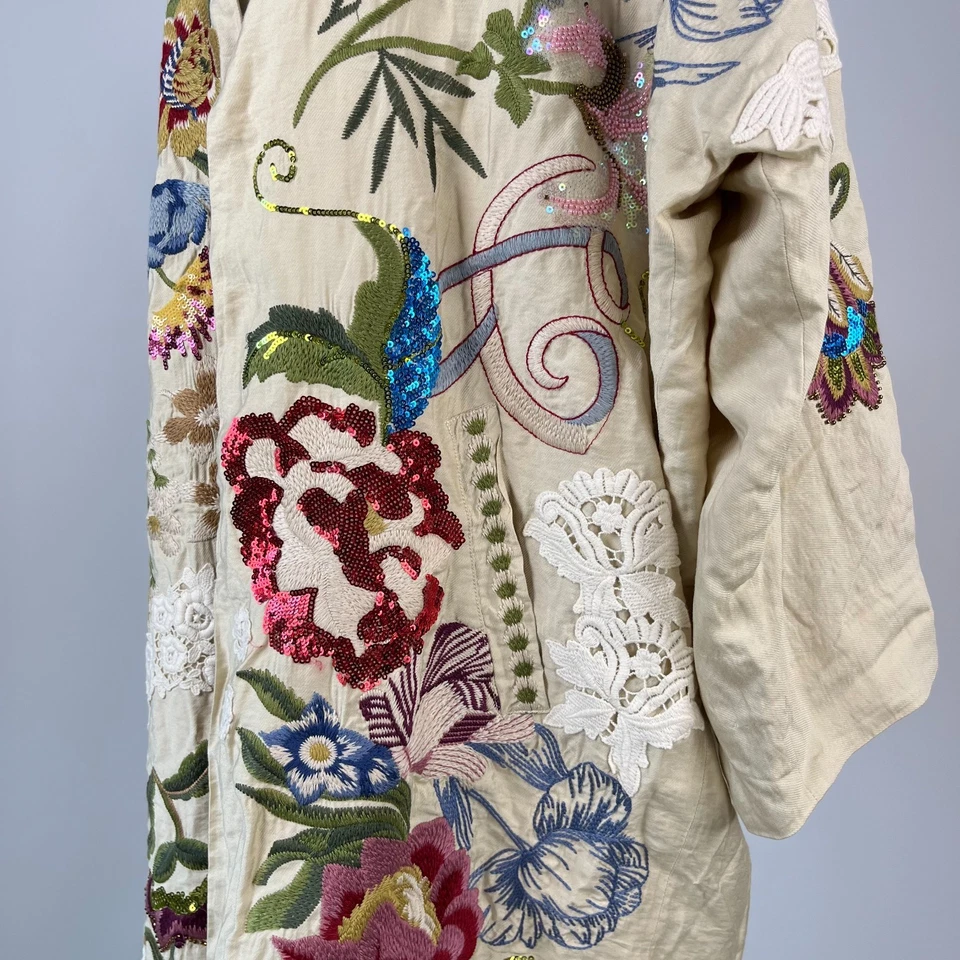 Jaqueta casaco floral Johnny Was bambu KIMONO bordada com miçangas lantejoulas tamanho P nova sem etiquetas - Imagem 2 de 4