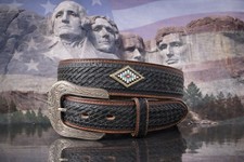 Justin USA Belt     Basketweave Leather Size 36 NWT Western Rare Find 