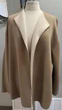 Easy Spirit 99% merino wool knit coatigan coat jacket Size 3 Cardigan Tan