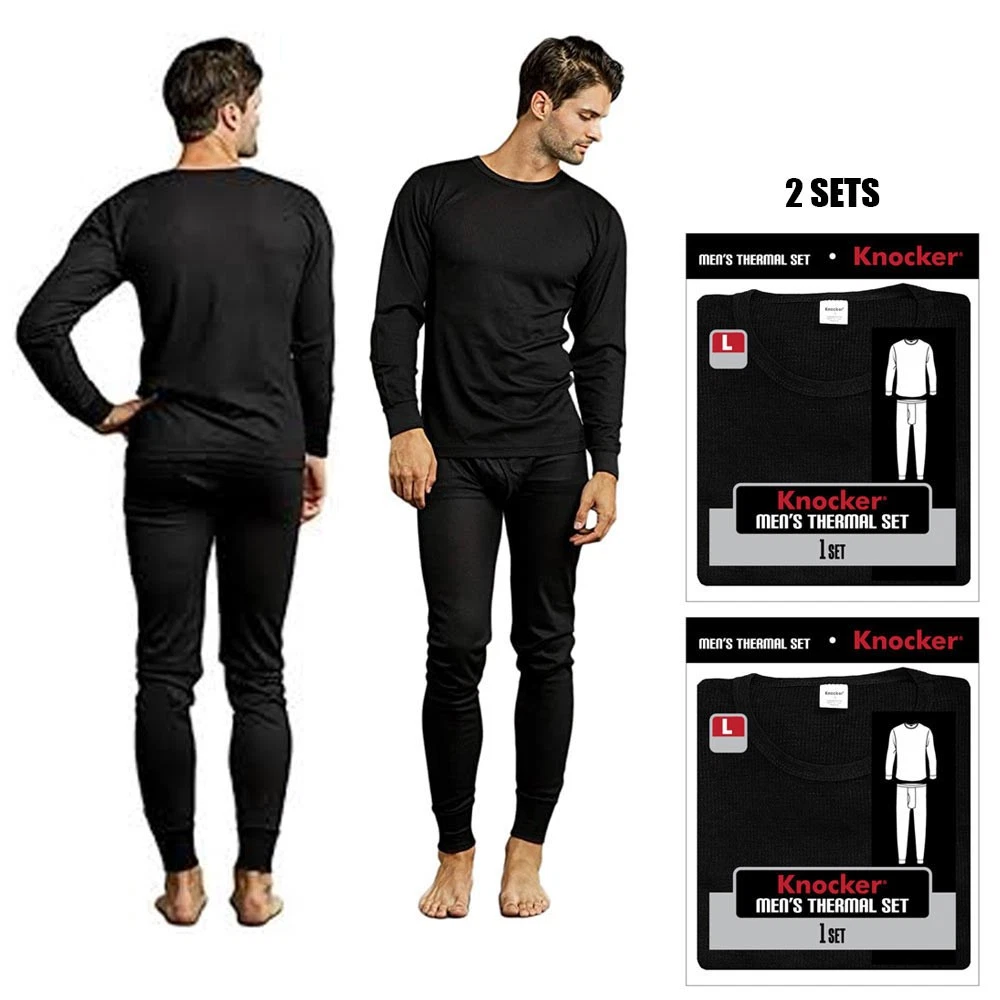 Set of 2 Mens Thermal Underwear: Includes Long Sleeve Shirt and Pajama Pants in