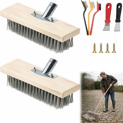 2er Pack Stahldraht Besenkopf 12 allgemein, Naturholz, silber, mehrfarbig