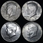 Lot Of 4 40% Silver Kennedy Half Dollars 1966 1967 1968-D 1969-D Mixed Condition