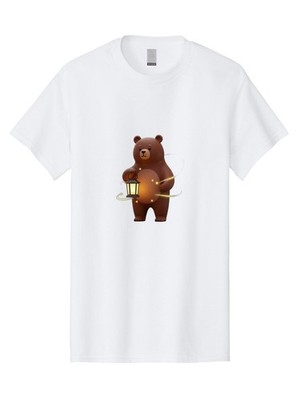 Brown-Bear-Lantern Mens Graphic Tee, 100% Cotton, Casual Summer Wear