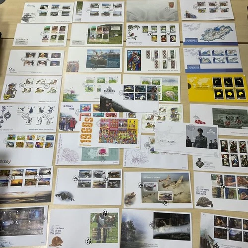 Guernsey, Alderney + Jersey first day covers. Up to 2018. 35 items. CW14