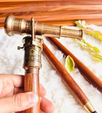Victorian Telescope Handle Walking stick Wooden Brass Steampunk Walking cane