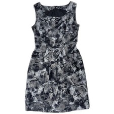 Banana Republic Black White Silk Wool Floral Sketch Dress 4 Holiday 2009