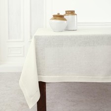 Solino Home 100 Pure Linen Tablecloth Ivory, Classic Hemstitch 60 x 132 in