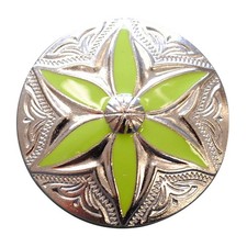 C-TY08 Set Of 8 Western Screw Back Concho Round Floral Green Inlay Bling Saddle