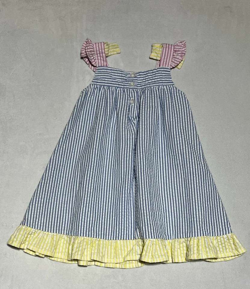 Blueberi Boulevard Seersucker Bumblebee Sundress Girls Baby 2T Striped Floral - Image 2 of 4