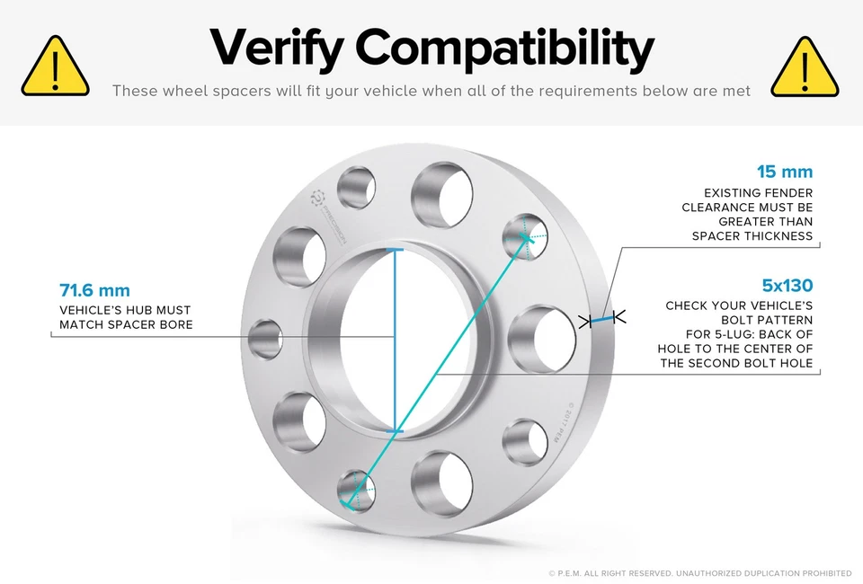 2pcs 15mm Hubcentric Wheel Spacers | 5x130 | 71.6mm Bore | fits many Porsche Foto 4 de 4