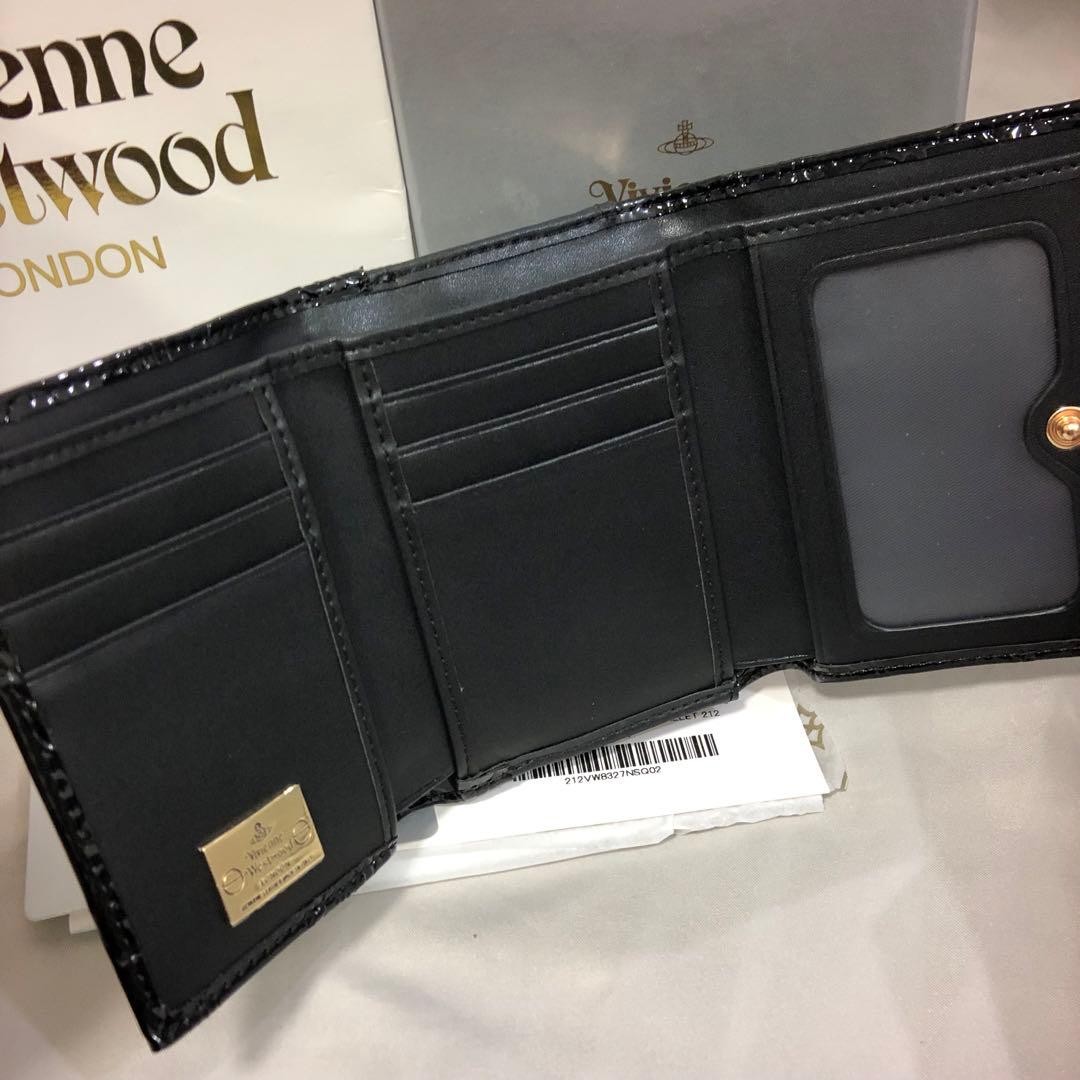 Vivienne Westwood Tri fold Wallet Black Enamel Orb 9cmx11cmx3cm