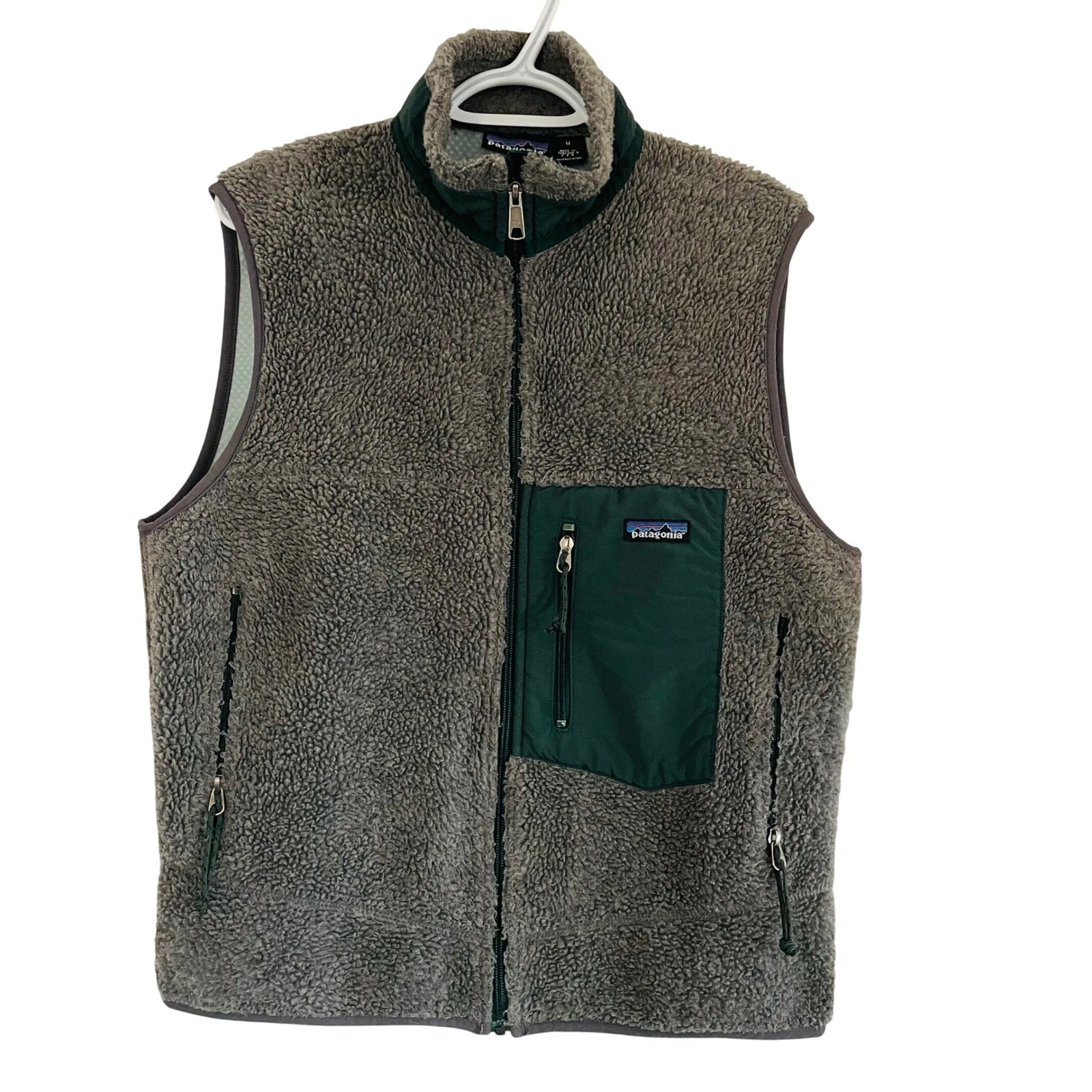Vtg 1999 Patagonia Classic Retro-X Fleece Pile Vest Grey Green 23044 Mens Medium