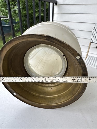 Salvaged Art Deco/MCM Frosted Glass & Brass Floral Pendant Ceiling Light Fixture - Picture 14 of 14