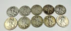 Lot of 10 USA Walking Liberty Half Dollar 0.900 Silver Coins 1937S 1918S? 1941D