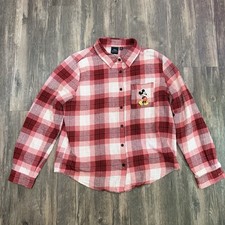 Vintage The Disney Store Button Up Flannel Medium Plaid Embroidered Mickey Mouse