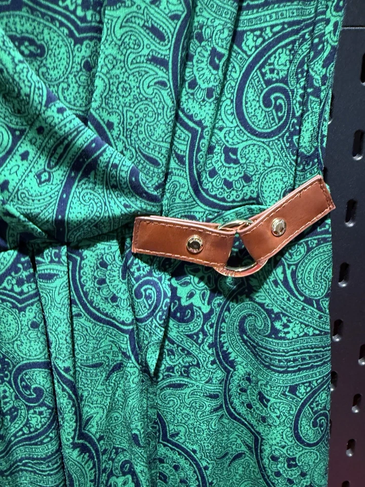 Vestido Michael Kors para mujer verde azul cachemira imitación envoltura cinturón acento, talla mediana Foto 4 de 4